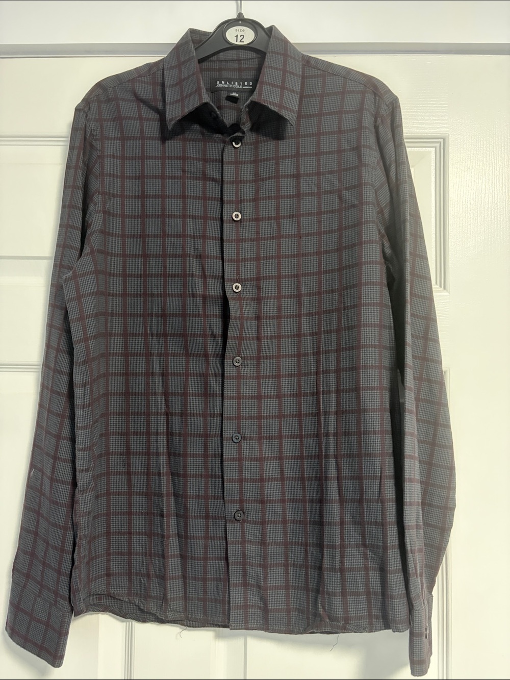 Kenneth Cole Gray Dress Shirt with Burgundy Windowpane